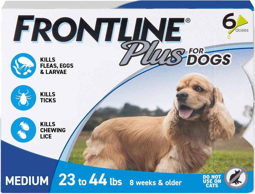 Frontline Plus for Dogs Medium Dog (23-44 pounds) Flea and Tick Treatment, 6 Doses